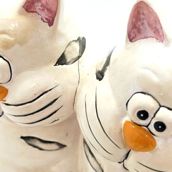 Glazed Ceramic Vintage Cheek-to-Cheek Pottery Cat Coin Bank AS IS - Picture 6 of 7